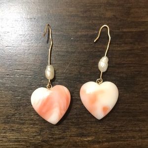 Coral heart gold earrings